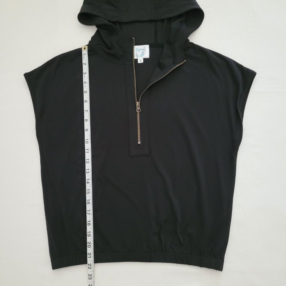 Salty Wave Sleeveless Quarter Zip Pullover Hoodie Black Small Minimalist - Picture 6 of 9